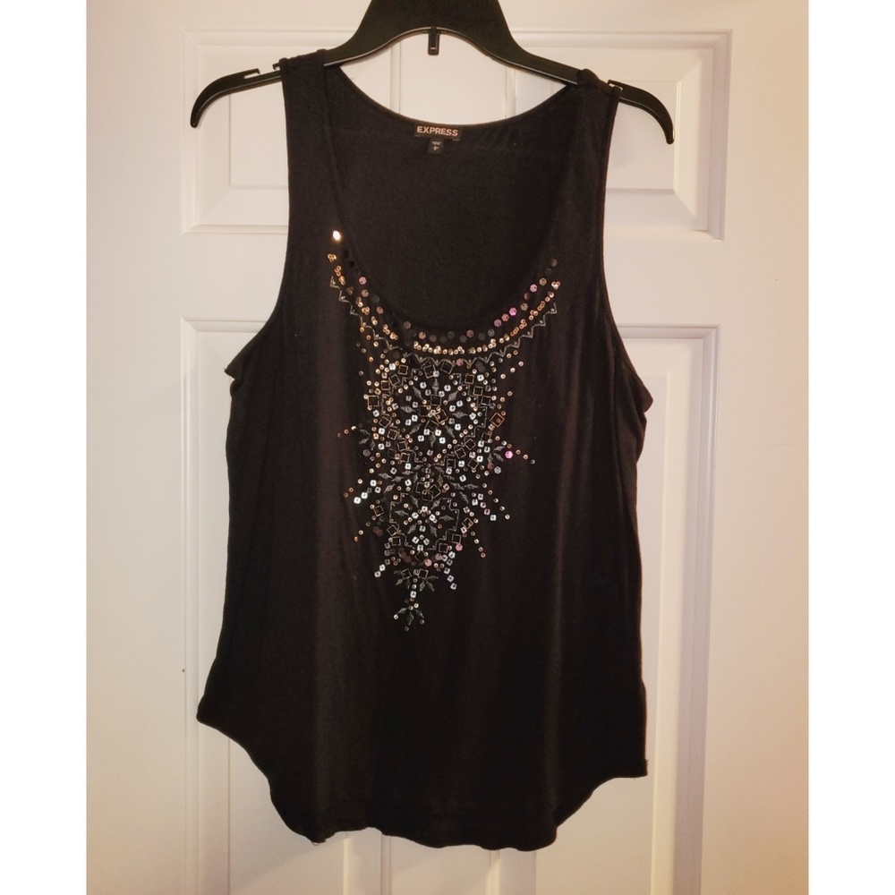 Express black sequins embellished tank